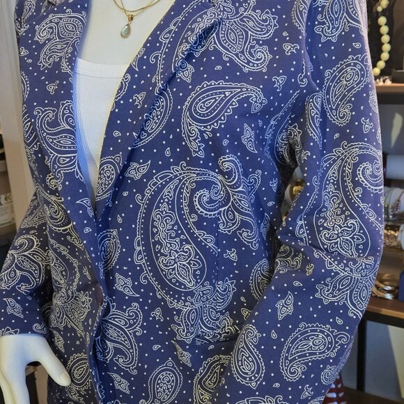 NWOt Blue White paisley Bandana Print Blazer size 12 - Picture 4 of 8